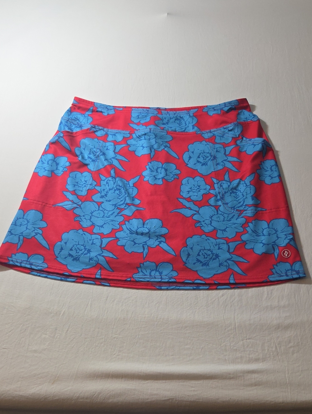 Jofit Sporty Blue Floral Print Red Mini Skirt Skort Lined NWT Stretchy Cozy